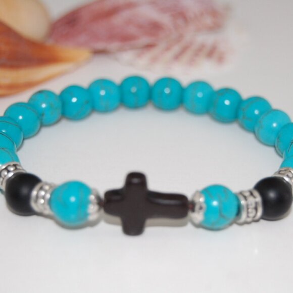 Cross Bracelet,Stone Bracelet,Cross Turquoise Bracelet - Picture 2 of 2